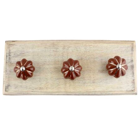 Dark Brown With Silver Line Medium Ceramic Melon Wooden Hooks